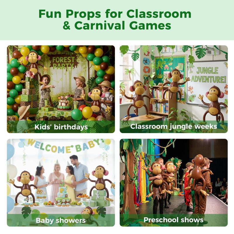 FUTUREPLUSX 3 PCS Inflatable Monkeys, Jungle Animal Balloons Jungle Themed Birthday Party Decorations Baby Shower Party Supplies - Image 5