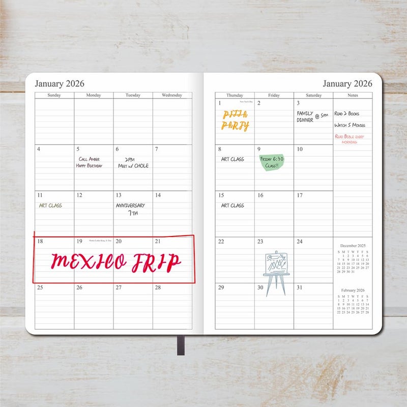 Fan&Ran 2026 Planner - Weekly and Monthly Planner, Jan 2026 - Dec 2026, Holidays, Contacts and Notes Pages, Vegan Leather Cover, Elastic Closure, 5.5â€x8.25â€, Grey - Image 2