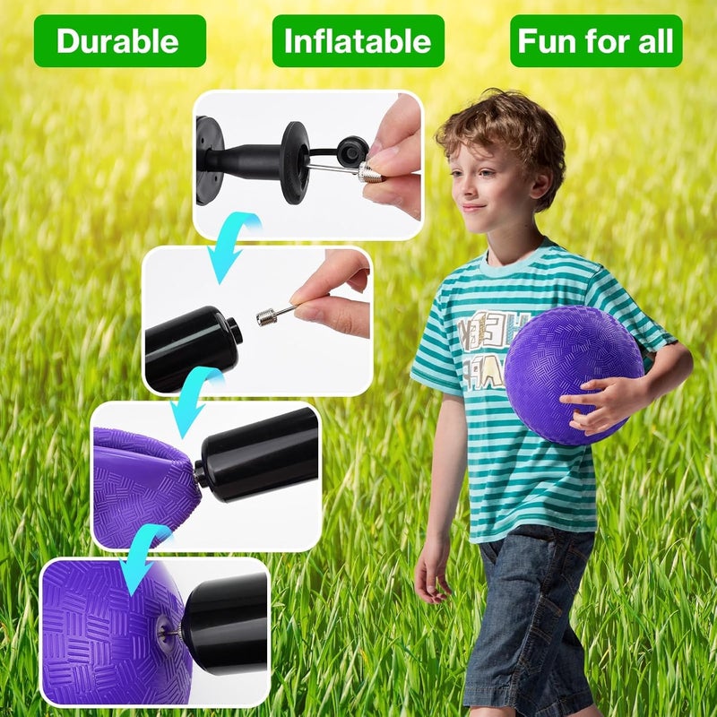 HSLCGF 12 Pcs Dodgeballs 5 Inch Kickball Playground Ball 4 Colour Inflatable Rubber Handball Dodge Ball with 1 Hand Pump for Outdoors Ball Games Gym Camps Picnic (Needle is at The Top of The Pump) - Image 4