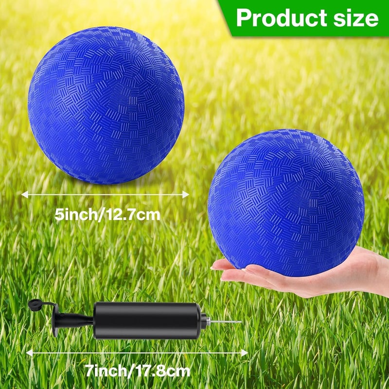 HSLCGF 12 Pcs Dodgeballs 5 Inch Kickball Playground Ball 4 Colour Inflatable Rubber Handball Dodge Ball with 1 Hand Pump for Outdoors Ball Games Gym Camps Picnic (Needle is at The Top of The Pump) - Image 2