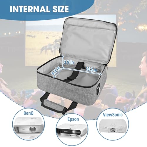 ZKOO Projector Carrying Case, Projector Bag Compatible with Most Projectors, Includes Storage Pockets & Adjustable Shoulder Straps, Travel Projector Case, 14" x 11" x 4" (Gray) - Image 2