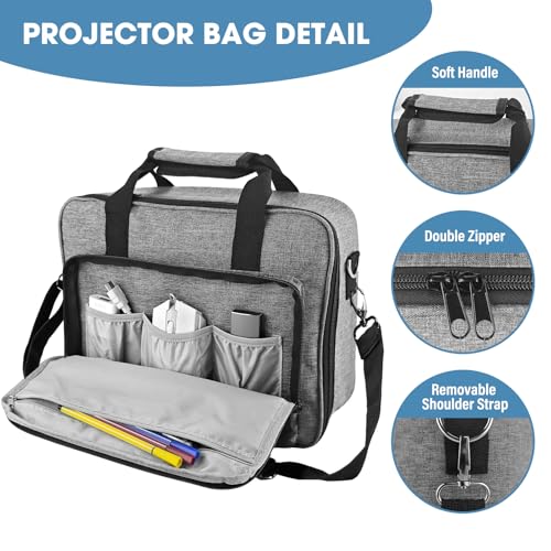ZKOO Projector Carrying Case, Projector Bag Compatible with Most Projectors, Includes Storage Pockets & Adjustable Shoulder Straps, Travel Projector Case, 14" x 11" x 4" (Gray) - Image 5