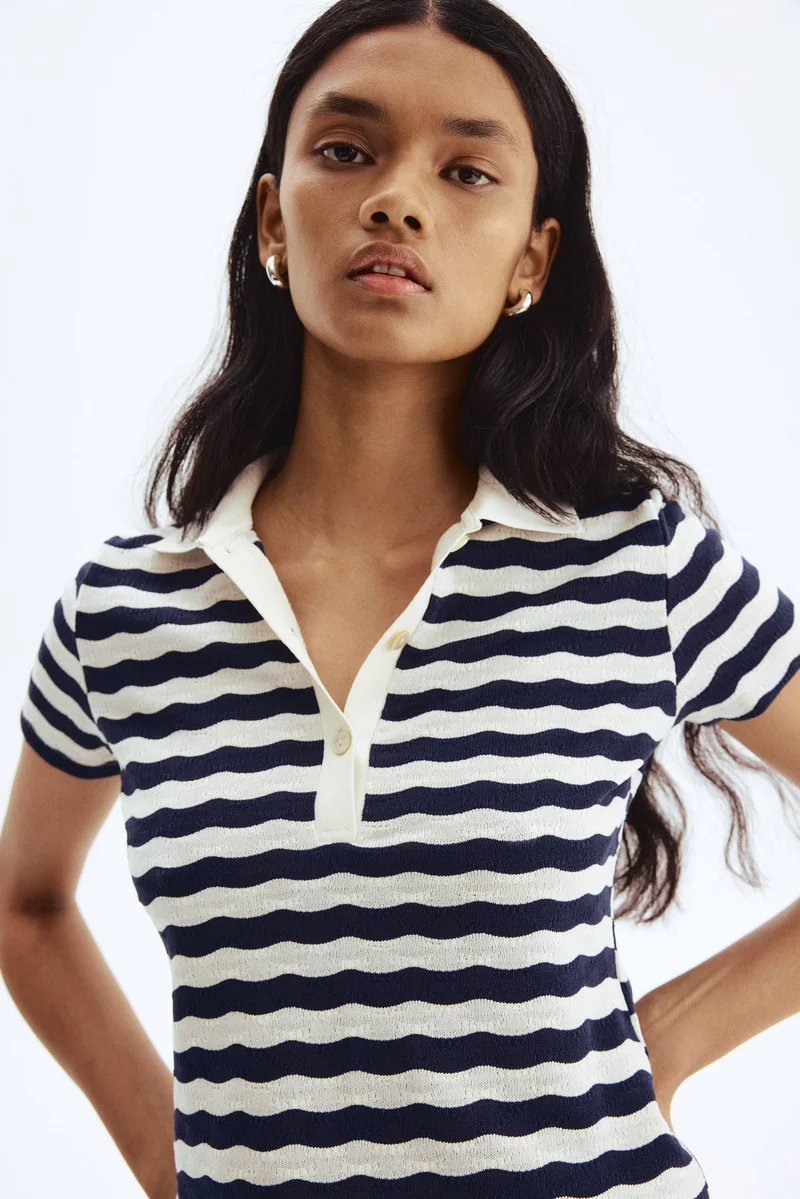 اتش اند ام تي-شيرت بولو بحياكة بارزة الملمس