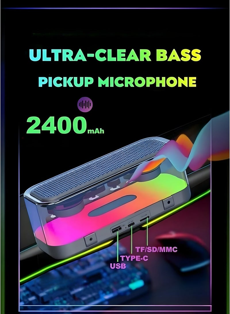 Bluetooth Speaker, Portable Speaker with Stereo Sound, RGB Lights, Mechanical Buttons, IPX5 Water Resistant for Smartphone Tablet Laptop - Image 3