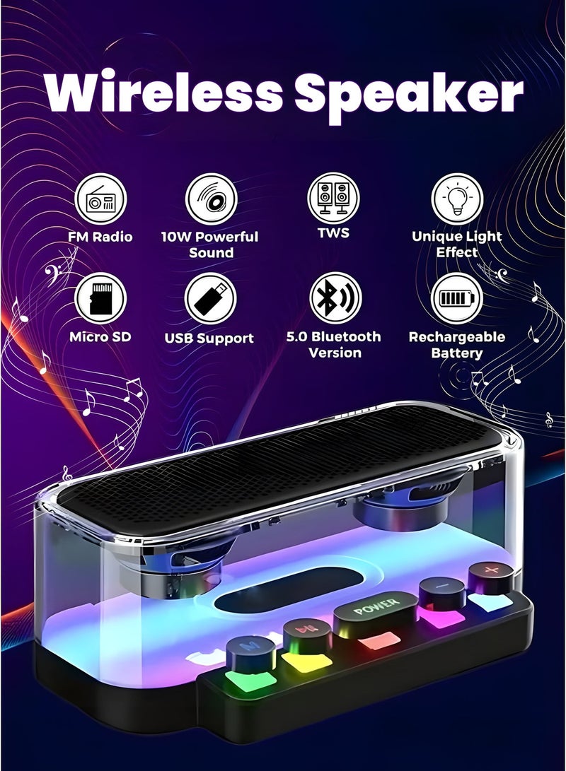 Bluetooth Speaker, Portable Speaker with Stereo Sound, RGB Lights, Mechanical Buttons, IPX5 Water Resistant for Smartphone Tablet Laptop - Image 1