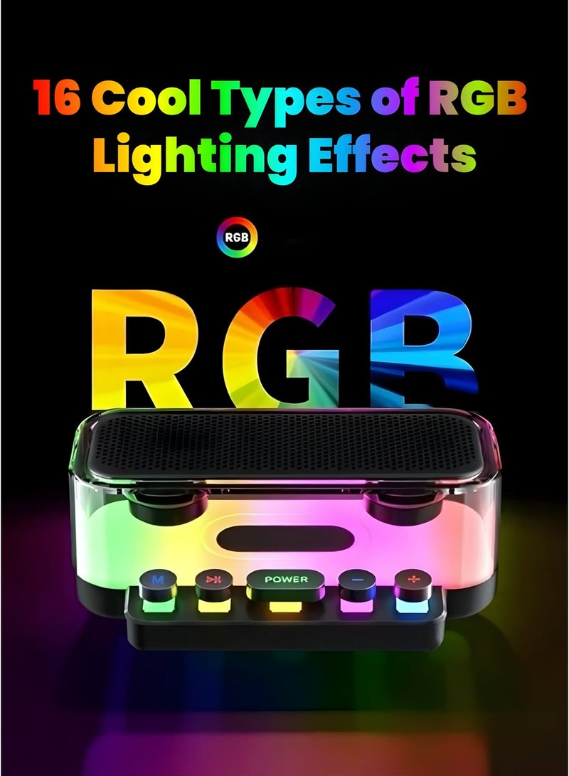 Bluetooth Speaker, Portable Speaker with Stereo Sound, RGB Lights, Mechanical Buttons, IPX5 Water Resistant for Smartphone Tablet Laptop - Image 2