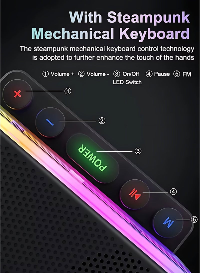 Bluetooth Speaker, Portable Speaker with Stereo Sound, RGB Lights, Mechanical Buttons, IPX5 Water Resistant for Smartphone Tablet Laptop - Image 4