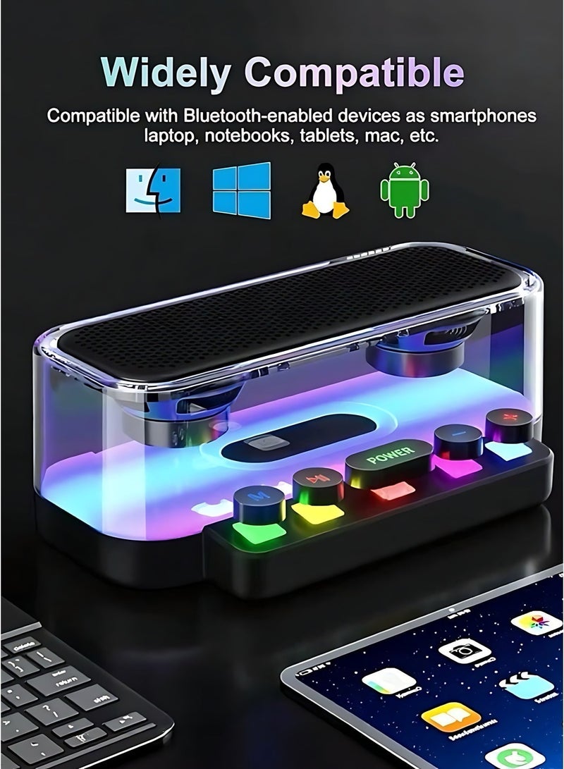 Bluetooth Speaker, Portable Speaker with Stereo Sound, RGB Lights, Mechanical Buttons, IPX5 Water Resistant for Smartphone Tablet Laptop - Image 5