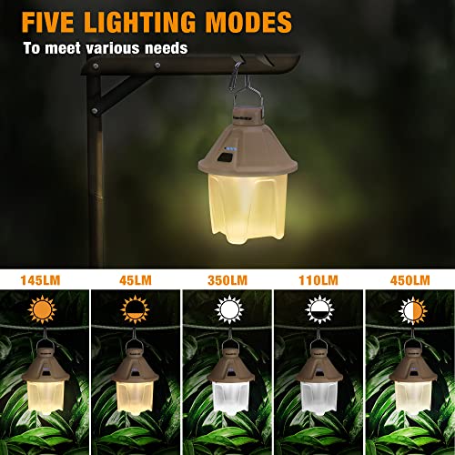 EverBrite 2 Pack Rechargeable Camping Lantern, 450LM LED Camping Light with 5 Modes, Magnetic Base & Hanging Hook, USB-C Fast Charging, Portable Tent Light for Camping, Emergency, Power Outage, Hiking - Image 3