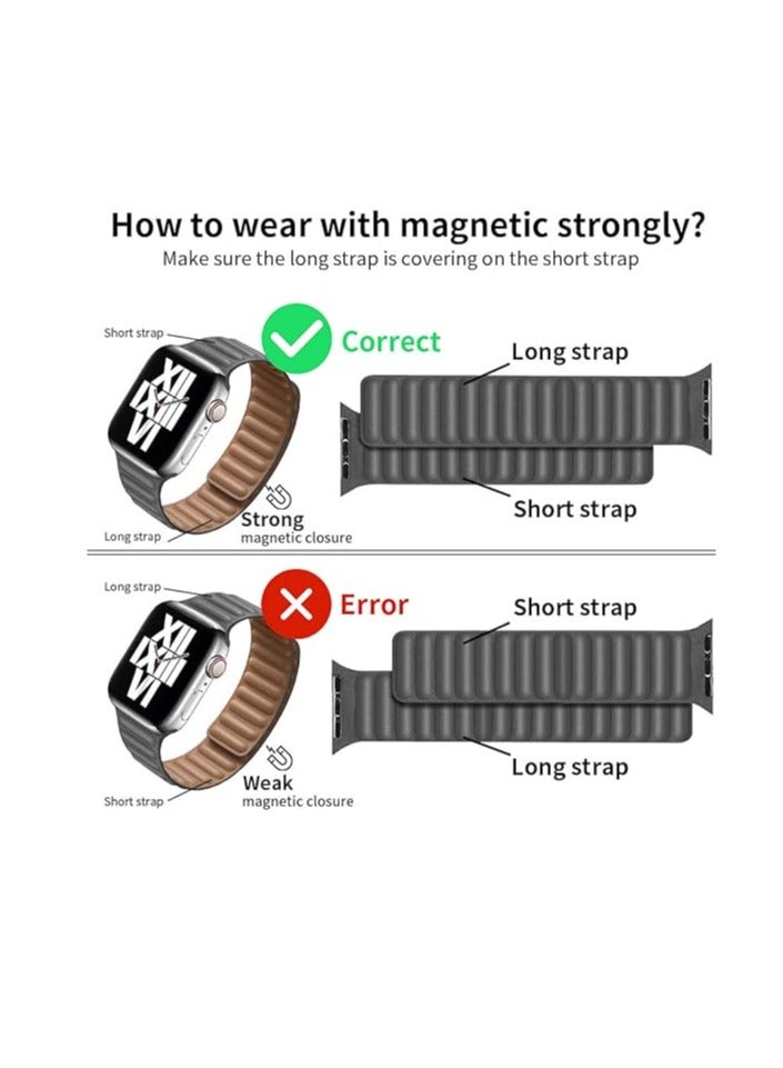 تين تك سوار ساعة جلد طبيعي مغناطيسي لساعة ابل الترا/الترا 2 من تين تيك، مقاس 49 ملم 45 ملم 44 ملم 42 ، سوار رياضي قابل للتعديل مع قفل مغناطيسي لساعة اي ووتش سلسلة 9/8/7/6/5/4/3/2/1/SE - كحلي - Image 2