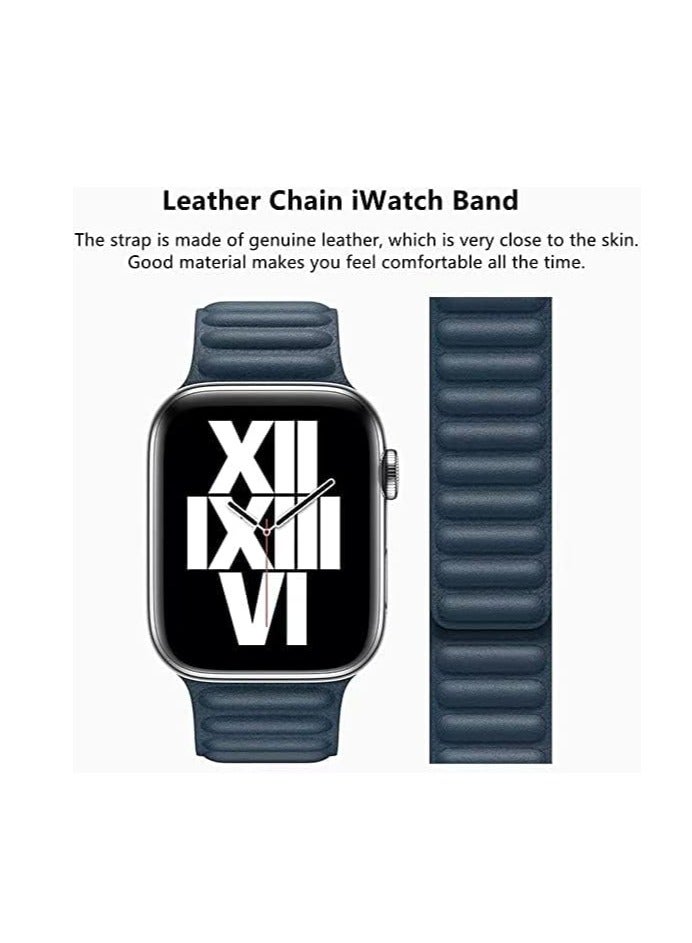 تين تك سوار ساعة جلد طبيعي مغناطيسي لساعة ابل الترا/الترا 2 من تين تيك، مقاس 49 ملم 45 ملم 44 ملم 42 ، سوار رياضي قابل للتعديل مع قفل مغناطيسي لساعة اي ووتش سلسلة 9/8/7/6/5/4/3/2/1/SE - كحلي - Image 4