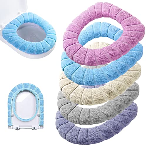 Legigo 5 Pack Thicker Bathroom Toilet Seat Cover Pads- Soft Warmer Toilet Seat Cushion Cover Stretchable Washable Fiber Cloth, Easy Installation Comfortable Toilet Lid Seat Cover(Pumpkin Modelling) - Image 1