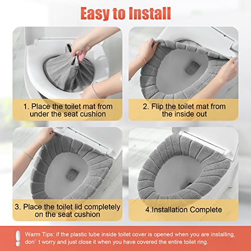Legigo 5 Pack Thicker Bathroom Toilet Seat Cover Pads- Soft Warmer Toilet Seat Cushion Cover Stretchable Washable Fiber Cloth, Easy Installation Comfortable Toilet Lid Seat Cover(Pumpkin Modelling) - Image 4