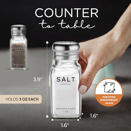 Brighter Barns Glass Salt and Pepper Shakers Set by Brighter Barns - Modern Kitchen Decor, Dining Table Countertop Accessory - Rustic, Farmhouse, Vintage Glass Shakers with Stainless Steel Lids for Home, Restaurant - Image 3