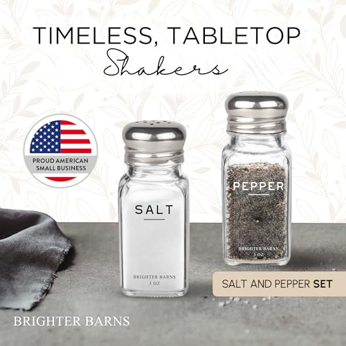 Brighter Barns Glass Salt and Pepper Shakers Set by Brighter Barns - Modern Kitchen Decor, Dining Table Countertop Accessory - Rustic, Farmhouse, Vintage Glass Shakers with Stainless Steel Lids for Home, Restaurant - Image 2