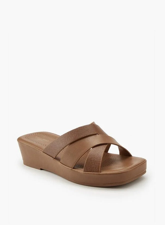 Flora Bella By Shoexpress Textured Criss-Cross Wedge Sandals