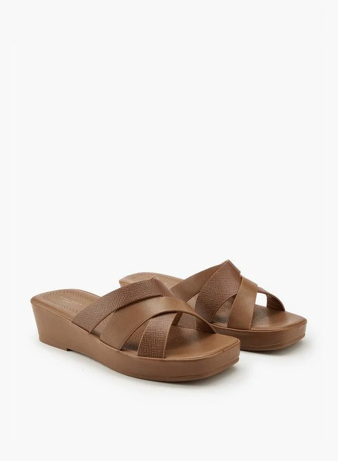 Flora Bella By Shoexpress Textured Criss-Cross Wedge Sandals