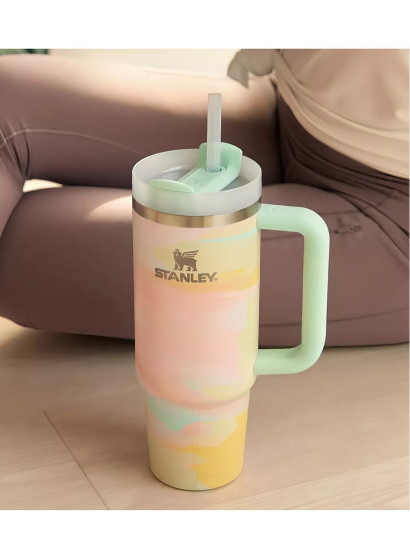 Stanley Quencher H2.0 40oz Vacuum Insulated Tumbler – Brush Strokes Travel Mug with Reusable Lid and Straw for Water, Coffee, Smoothies, and Iced Tea – Durable, Stylish, and Leakproof - Image 1