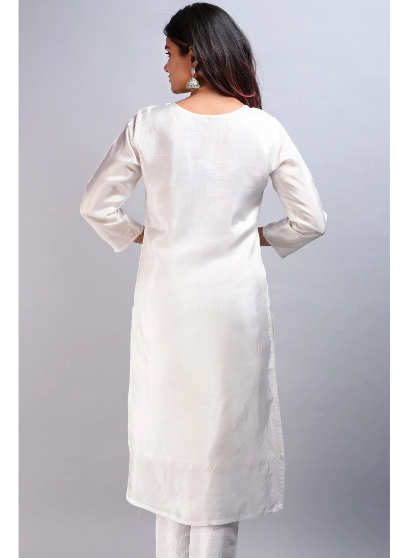 DAVANCHY Women Ethnic Wear Silk Kurta & Hand Brush White Kurta Party Wear Kurta Designer Elegant Kurta - Image 3