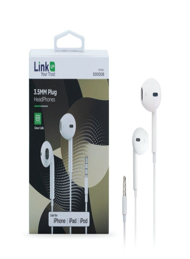Linkup 3.5MM Wired Headphone For Iphone iPad iPod White