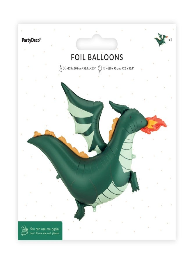PartyDeco Fire Breathing Dragon Foil Balloon 47.2 x 35.4 Inch - Large Green Balloon for Kids Birthday Party Decorations, Fantasy Party Decor, Dragon Theme Supplies - Image 4
