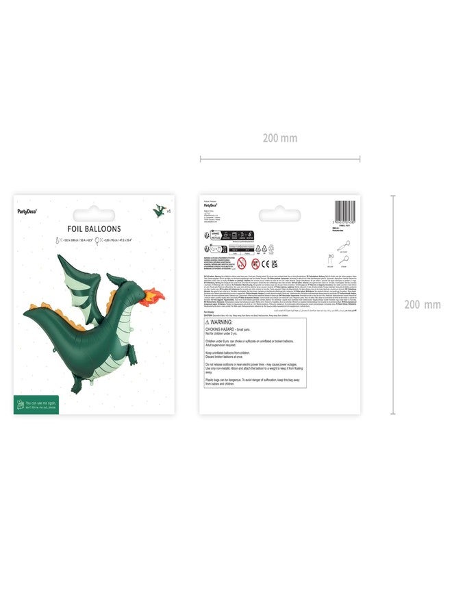 PartyDeco Fire Breathing Dragon Foil Balloon 47.2 x 35.4 Inch - Large Green Balloon for Kids Birthday Party Decorations, Fantasy Party Decor, Dragon Theme Supplies - Image 5