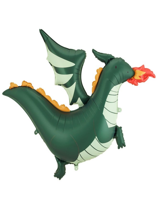 PartyDeco Fire Breathing Dragon Foil Balloon 47.2 x 35.4 Inch - Large Green Balloon for Kids Birthday Party Decorations, Fantasy Party Decor, Dragon Theme Supplies - Image 1