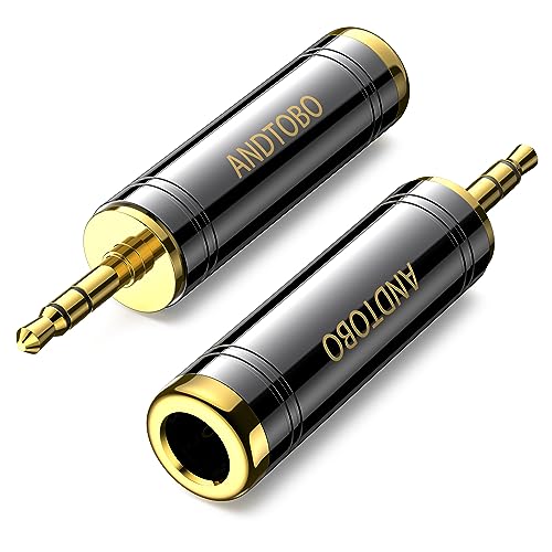 ANDTOBO 1/4'' to 3.5 mm Stereo Pure Copper Headphone Adapter, 3.5 mm(1/8'') Plug Male to 6.35 mm (1/4'') Jack Female Stereo Adapter for Headphone, Amp Adapter, Black 2-Pack - Image 1