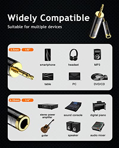 ANDTOBO 1/4'' to 3.5 mm Stereo Pure Copper Headphone Adapter, 3.5 mm(1/8'') Plug Male to 6.35 mm (1/4'') Jack Female Stereo Adapter for Headphone, Amp Adapter, Black 2-Pack - Image 5