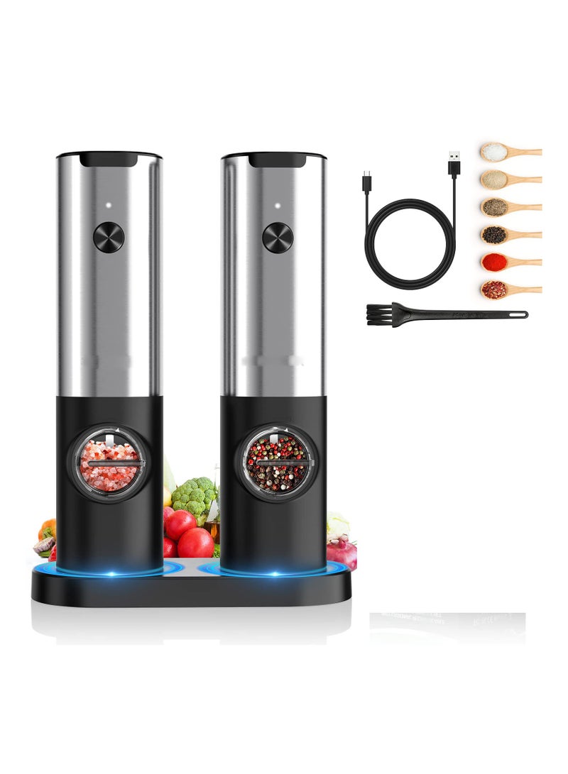 USB Rechargeable Electric Salt and Pepper Grinder Set, One-Handed Operation, Adjustable Coarseness, Automatic Spice Mill Shakers, Refillable, White Light, No Batteries Required.  - Image 1