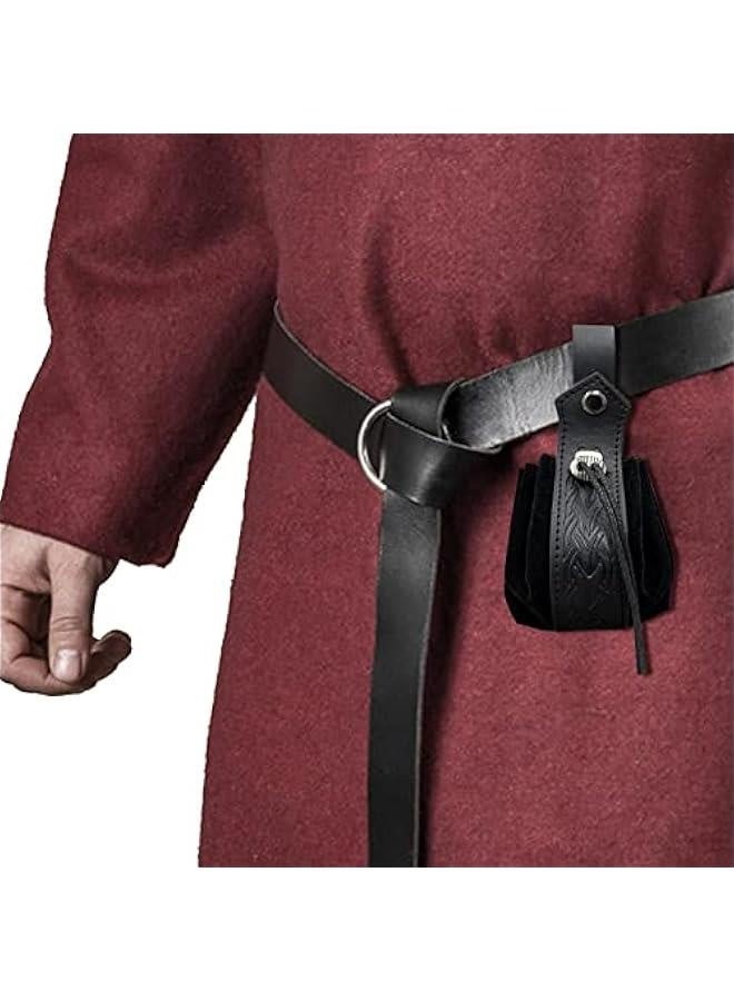 Medieval Faux Leather Drawstring Pouch, Retro Nordic Portable Coin Purse, Vintage Belt Pouch Dice Bag For LARP Ren Faire (Black B) - Image 4