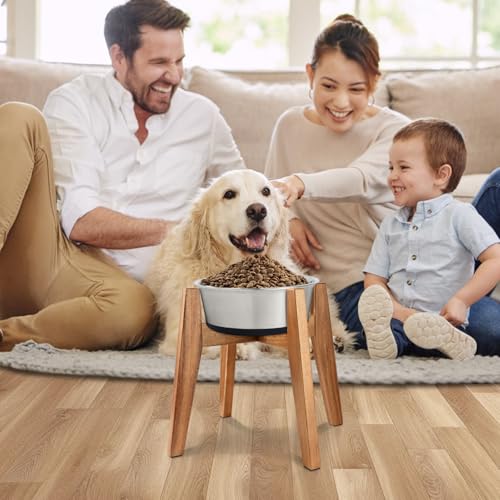 RAINBLELAND Elevated Dog Bowl Stand for Medium Large Dogs Fits Up to 9 inches diameter 64 oz Bowls Raised Dog Bowl Stand Solid Acacia Wood Dog Bowl Holder Single Elevated Dog Feeding Station Stand Only - Image 3
