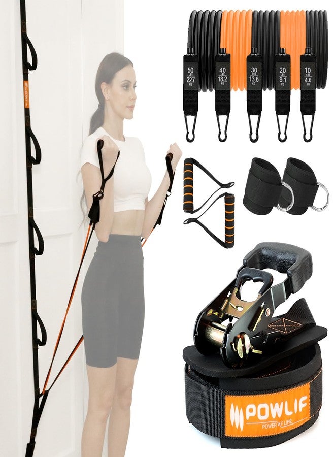 POWLIF Resistance Band Door Anchor with Ratchet Tightener - 6 Anchor Points (Fits 6-7.7ft Doors), Portable Home Workout Set - Image 1