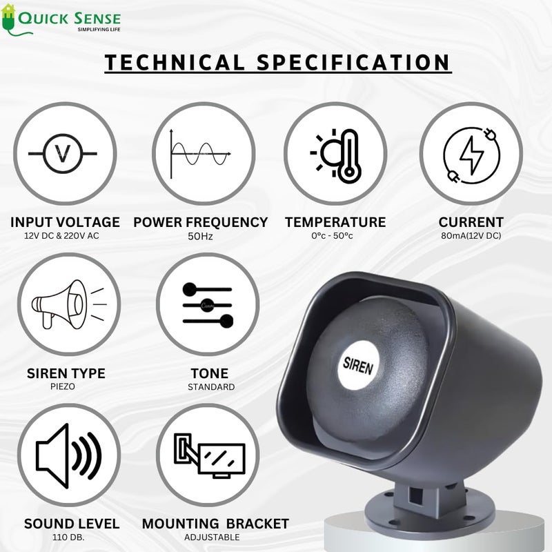 Quick Sense QSH2 220V 110dB Industrial Hooter Security Siren Alarm for Banks Hospitals Mines and Fire Alarm Buzzer Pack of 1 Black - Image 4