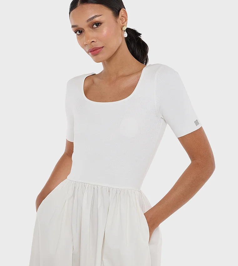 بي سي بي جي BCBG Regular Maxi Dress Flatknit With Poplin