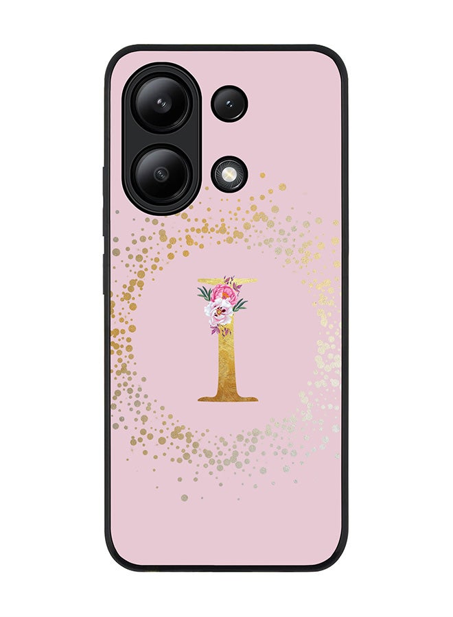 Stylizedd Rugged Black edge case for Xiaomi Redmi Note 13 4G, Slim fit Cover Custom Monogram Initial Letter Floral Pattern Alphabet - I  (Pink ) - Image 1