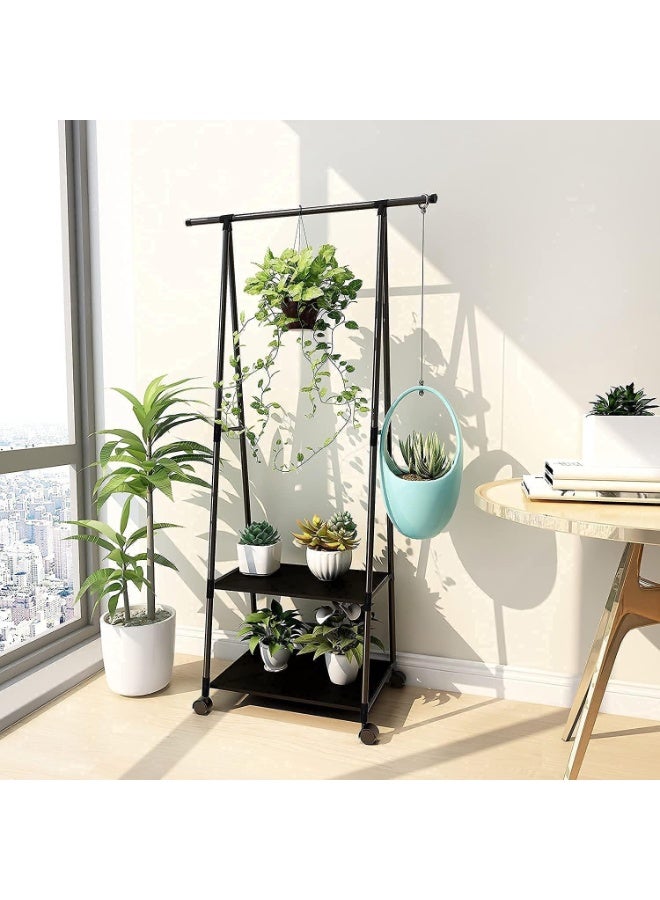 Lukzer 1PC Garment Stand Coat Hanging Rack A Shape Hanger with 2 Bottom Shelves Multipurpose Clothes Shoes Blanket Pot Holding Standing Shelf (Black / 160 x 55 x 42cm)  - Image 2