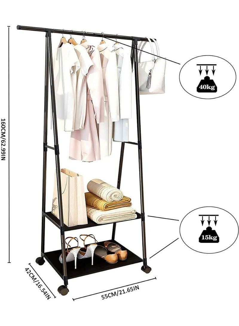 Lukzer 1PC Garment Stand Coat Hanging Rack A Shape Hanger with 2 Bottom Shelves Multipurpose Clothes Shoes Blanket Pot Holding Standing Shelf (Black / 160 x 55 x 42cm)  - Image 3