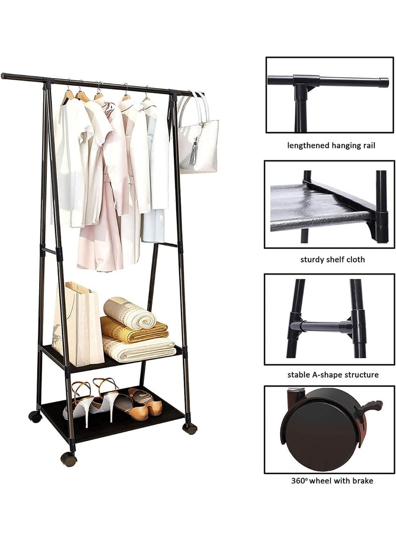 Lukzer 1PC Garment Stand Coat Hanging Rack A Shape Hanger with 2 Bottom Shelves Multipurpose Clothes Shoes Blanket Pot Holding Standing Shelf (Black / 160 x 55 x 42cm)  - Image 5