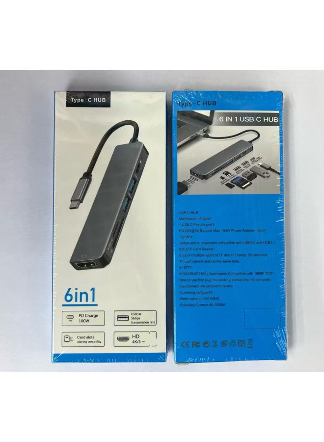 Seven-in-one Docking Station Multi-function Hub Card Reader Type-c Network Port Usb Multi-port Docking Station-Number Of Interfaces:6in1（USB*2）  - Image 1