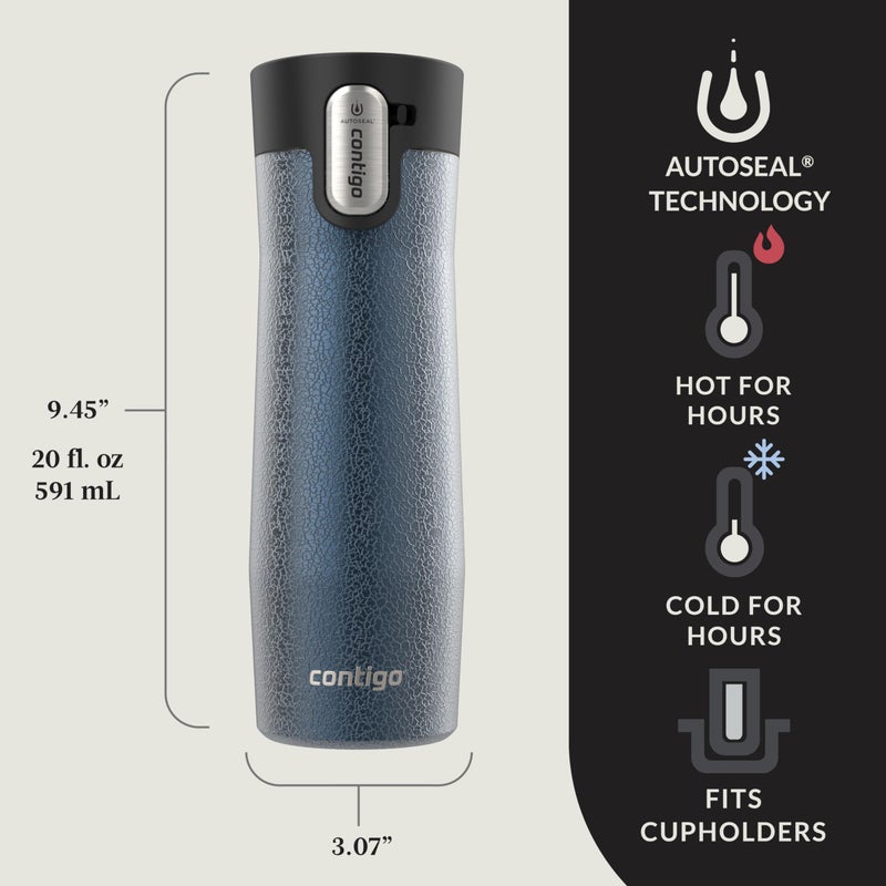 كونتيجو Contigo Autoseal West Loop Loop Vacuum-Studited Stains Fether Mug with Easy-Clean Lid 20 Oz 2-Pack - Image 2