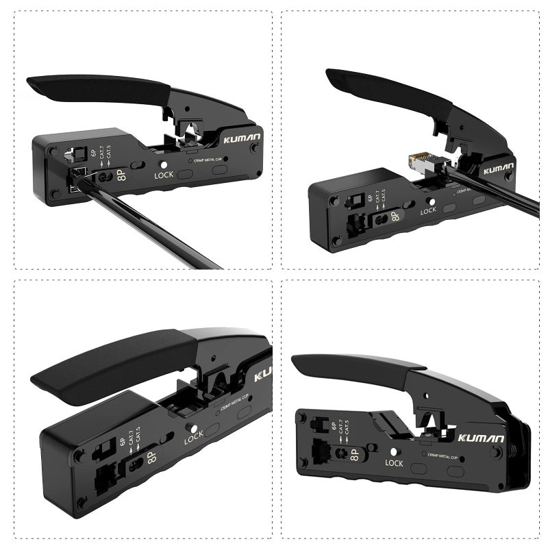 Kuman kuman Network Tool Kit, Network Cable Testing & Wiring Maintenance Repair Tool Crimp Stripper Set for RJ45 RJ11 Cat7 Cat6a Cat6 Cat5 Ethernet Cable Plugs P9300  - Image 2