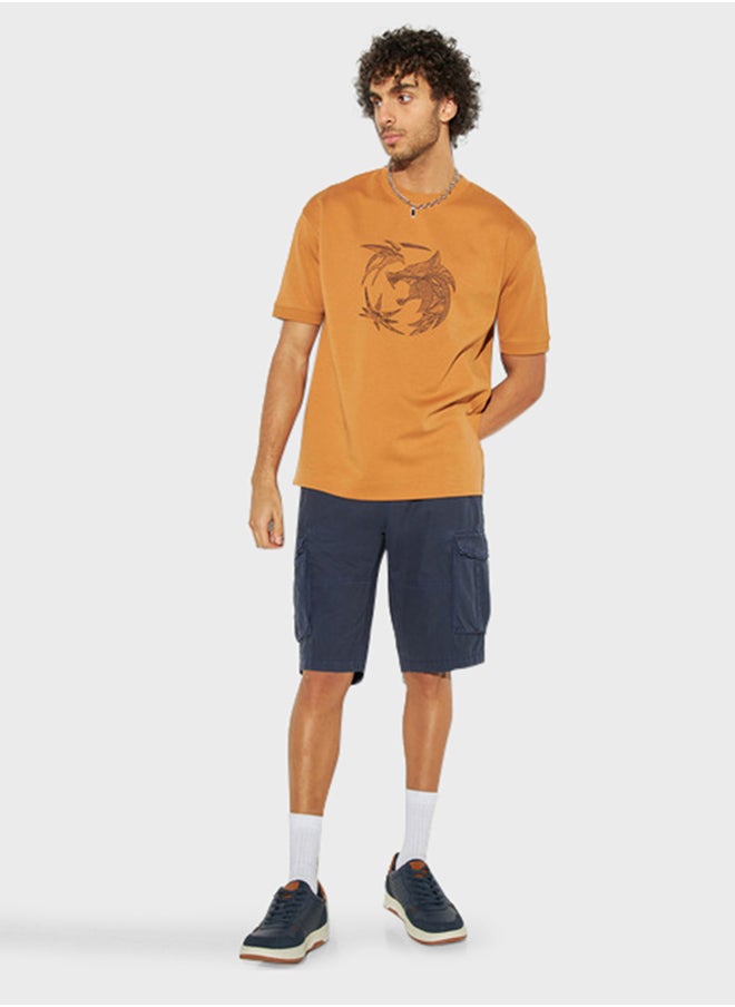 Solid Cargo Shorts With Pockets And Button Closure