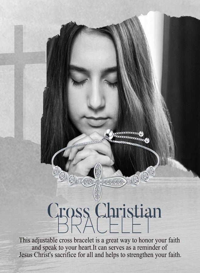 Ladytree 925 Sterling Silver Cross Bracelet for Women Adjustable God Faith Christian Jewelry Gift - Image 3