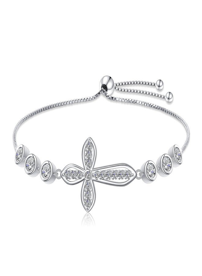 Ladytree 925 Sterling Silver Cross Bracelet for Women Adjustable God Faith Christian Jewelry Gift - Image 1