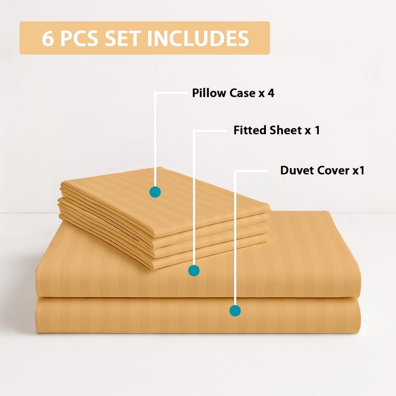 MOONCEE 6Pcs Bed Sheet King Size Set With Duvet Cover 220x240 Microfiber Bed Sheets Bedding Set Includes 1 Fitted Sheet, 1 Quilt Cover & 4 Pillows Cases (Light Beige, 6Pcs Duvet Cover Set- King) - Image 3