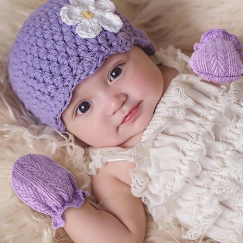 AQOKKA Newborn Receiving Blanket with Bow Hat Mittens Wooden Card Set Wheat-Pattern Newborns Toddler Baby Boy Girl Nursery Swaddle Wrap - Image 5