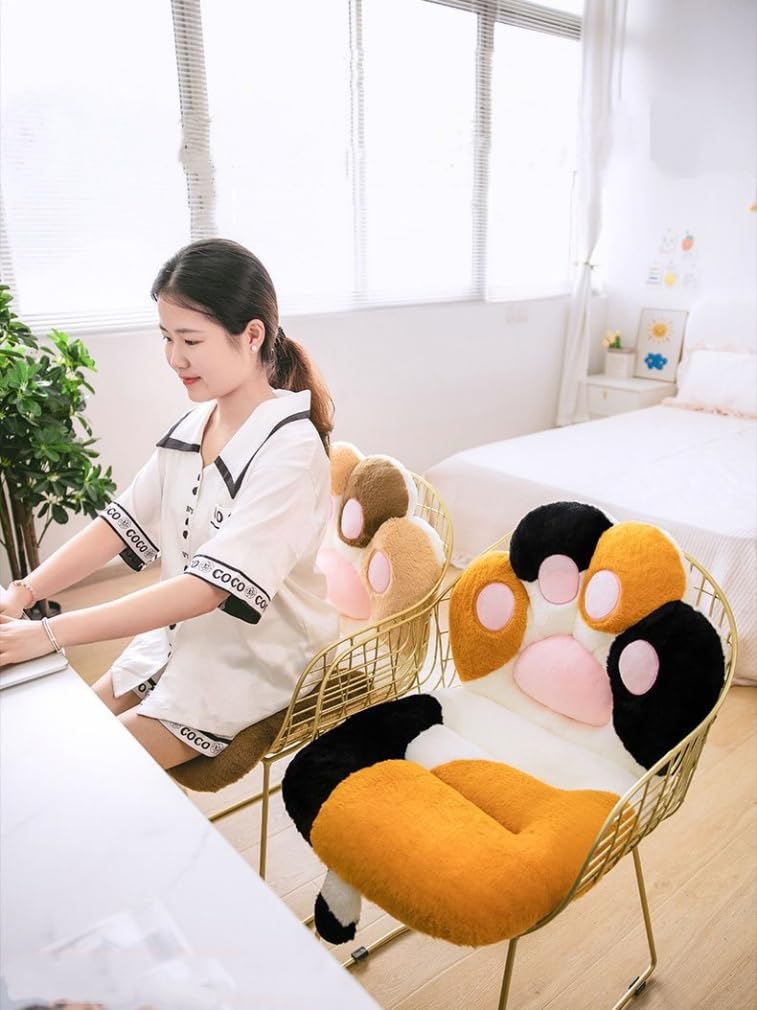 YISLEND Cat Paw Cushion Kawaii Plush Desk Seat Cushions, Comfy Chair Cushion Non-Slip Seating Pad for Dorm Office Desk Gaming Chair, Cute Gaming Accessories Room Bedroom Decor (Brown, 19.6"x35.4") - Image 3