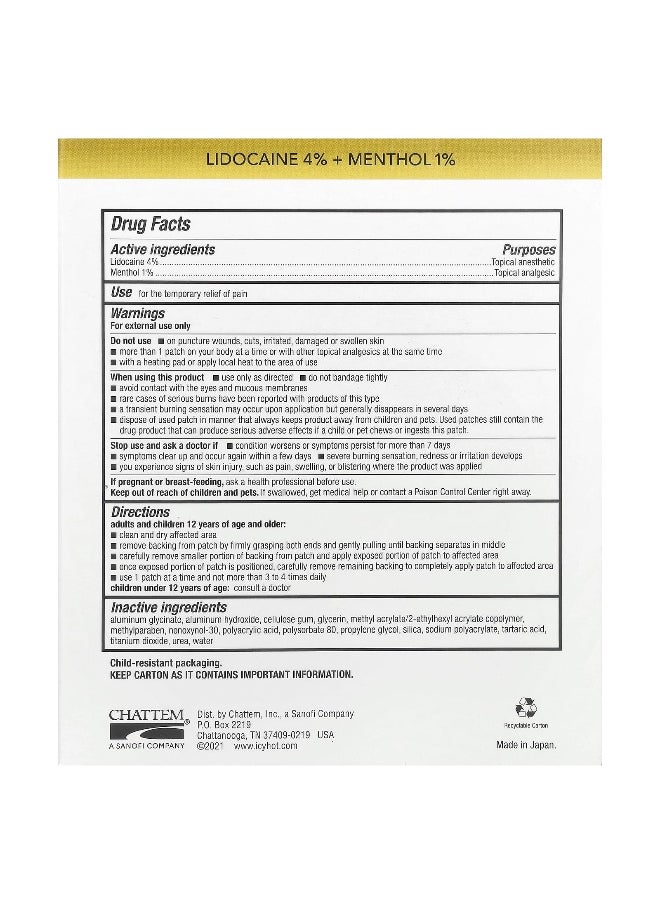 Icy Hot - Icy Hot, Max Lidocaine Pain Relief Patch, 5 Patches - Image 1