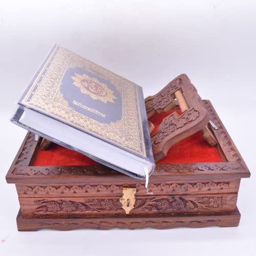 santarms Wooden Quran Box with Rehal Stand & Holy Quran Book (Arabic) | Handmade Foldable Quran Holder | Perfect Ramadan Gift Box | Home Decor & Reading Aid - Image 1